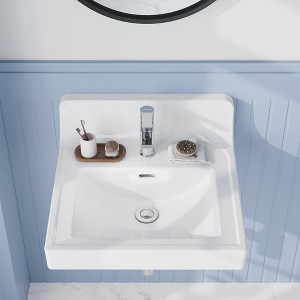 COZONY Bathroom Vessel Sink, White Ceramic Semi-Recessed Square Countertop, Basin with Faucet Hole for Modern Vanity - 1 of 4