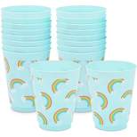 Sparkle and Bash 16 Pack Blue Plastic Tumbler Cups, Pastel Rainbow Party Supplies (16 oz)