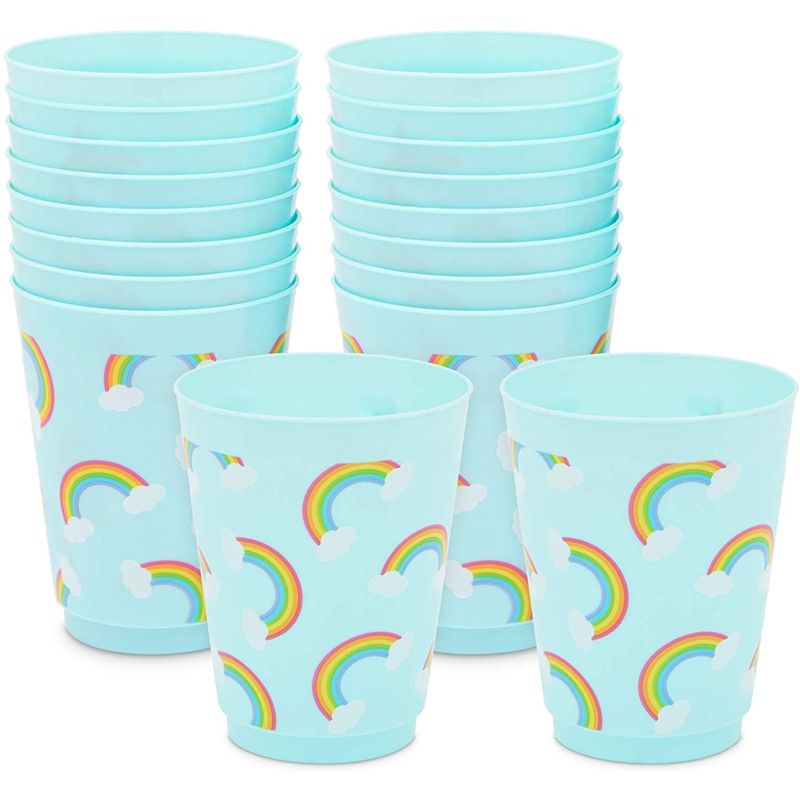 Sparkle and Bash 16 Pack Blue Plastic Tumbler Cups, Pastel Rainbow Party Supplies (16 oz), 1 of 8