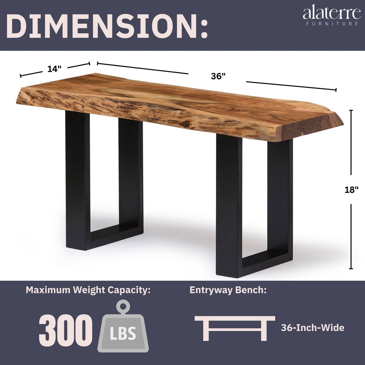 Alaterre Furniture Alpine Bench Natural Brown - thumbnail 4