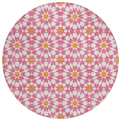 Pink Ivory And Orange Floral Medallion Washable Indoor Outdoor Area Rug