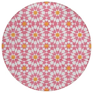 Pink Ivory And Orange Floral Medallion Washable Indoor Outdoor Area Rug - 1 of 4