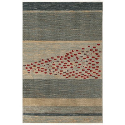 Blue and Beige Rectangular Stain-Resistant Kids Rug