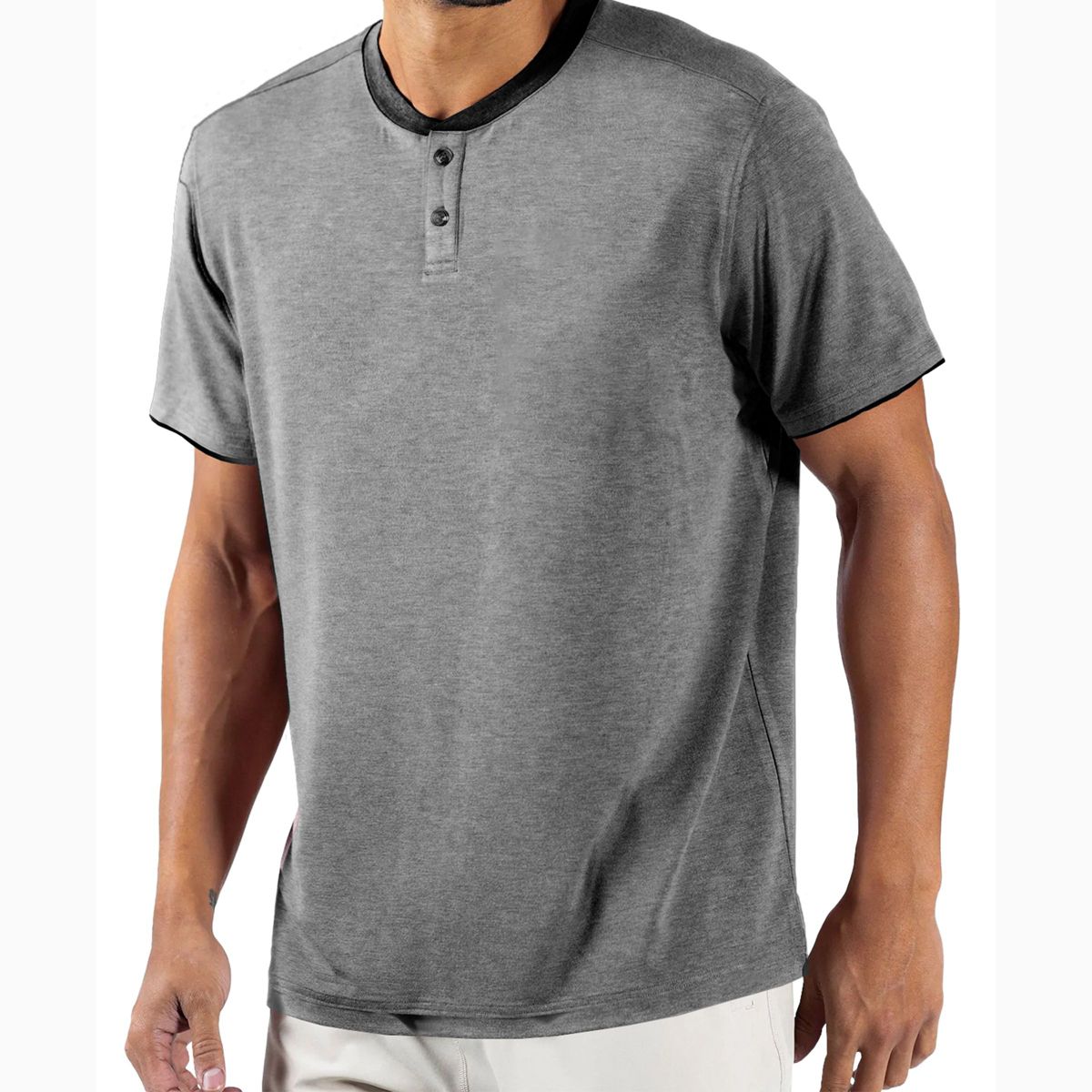 Men's Short Sleeve Henley T-Shirt with Contrast-Trim - thumbnail 2