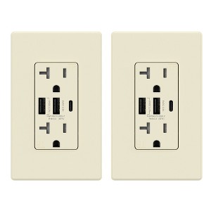 ELEGRP 30-Watt 3-Port Type C & Dual Type A USB Duplex Outlet Smart Chip High Speed Charging Wall Plate Included, Black (2-Pack) - 1 of 1