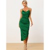 Allegra K Women's Satin V-Neck High Low Summer Spaghetti Straps Ruched Bodycon Midi Dress - 3 of 4