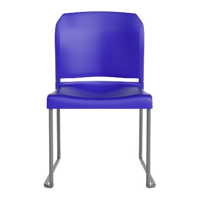 Blue Metal Full-Back Contoured Stacking Chair with Gray Sled Base