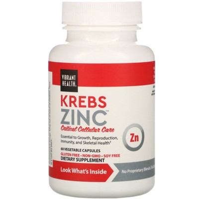 Vibrant Health Krebs Zinc, 60 Vegetable Capsules, Mineral Supplements