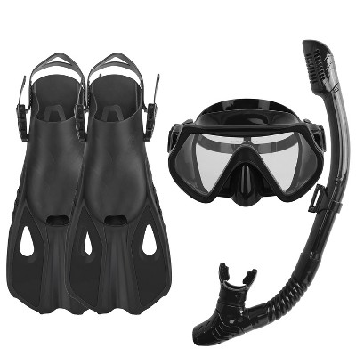 CoolWorld"Snorkeling Gear Set with Mask, Dry Top Snorkel, Adjustable Fins for Swimming, Diving & Travel"Blue&Black