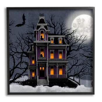 Stupell Industries Creepy Haunted Halloween House Framed Giclee Art