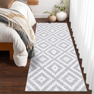 Modern Geometric Washable Runner Rug with Non-Slip Rubber Backing, Low Pile Carpet for Hallway, Kitchen, Laundry, and Entryway. - 1 of 4