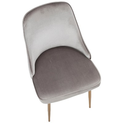 Set of 2 Gray Velvet Upholstered Dining Chairs with Gold Tapered Legs