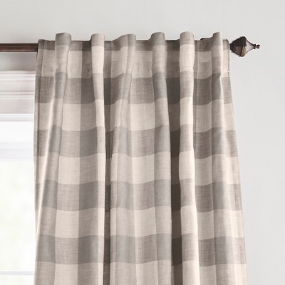 Gray Buffalo Check Linen Blackout Curtain Panel 52" x 84"