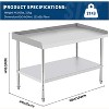 Stainless Steel  Commercial Work Table, Adjustable Height Legs, 2" Edge Baffle for Restaurant Kitchen Hotel Home - 2 of 4