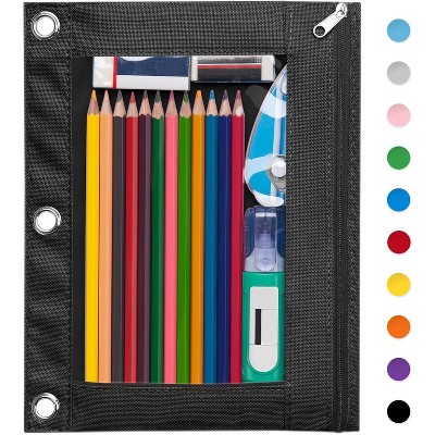 Paaaawaters Pencil Pouch for 3 Ring Binder, Large Pencil Case Pouch with 3 Reinforced Grommets, Pen Bag, Clear Window Pencil Case