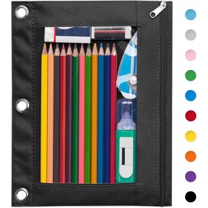 Paaaawaters Pencil Pouch for 3 Ring Binder, Large Pencil Case Pouch with 3 Reinforced Grommets, Pen Bag, Clear Window Pencil Case - 1 of 4