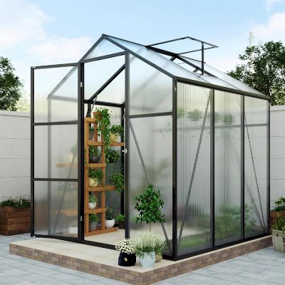 COMHOMA Greenhouse for Outdoors , Stronger Wind Protection and Roof Vent, Walk-in Large Aluminum Sun room Winter Proof, Black