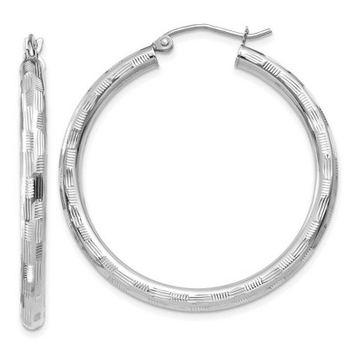 Black Bow Jewelry 3mm x 35mm 14k White Gold Textured Round Hoop Earrings