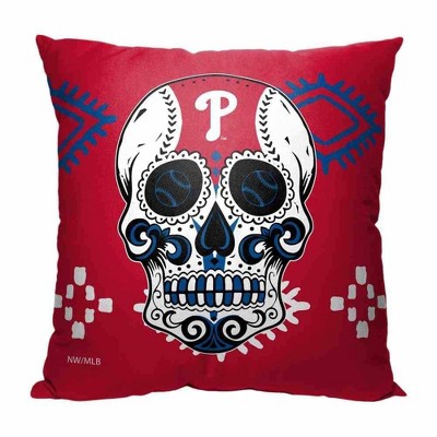 Philadelphia Phillies Red Candy Skull 16" Square Throw Pillow