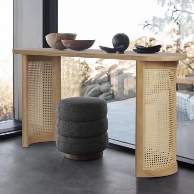 60"Modern Entryway Table,Foyer Table With C-Shape Rattan Legs Oval Tall Skinny Console Table,Unique Small Entryway Tables-Cuddlewood