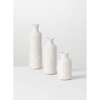 Set of 3 Ceramic Bud Vase 10", 7.5" & 5.5" White
