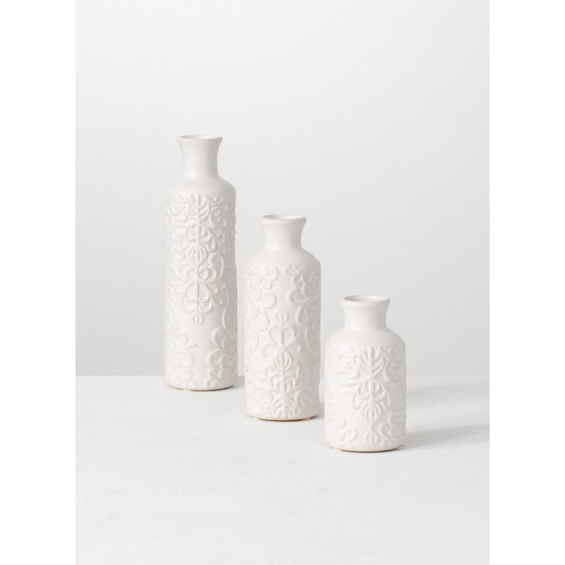 Set of 3 Ceramic Bud Vase 10", 7.5" & 5.5" White, 1 of 10