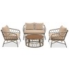ELJGET 4 Pieces Outdoor Conversation Set, Bohemia-Inspired Seating Group Set with Removable Cushions & Wood Tabletop, Beige - 2 of 4
