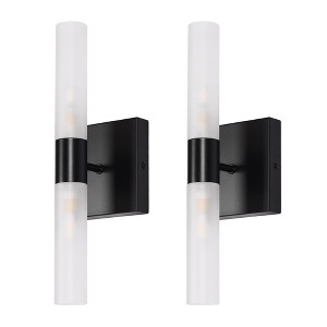 YANSUN 4 in. 2-Pack 4 in. 2-Light Matte Black Cylinder Bathroom Vanity Light Wall Sconces with Frosted Glass Shades - 1 of 1