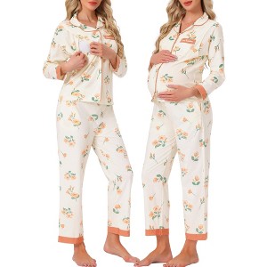 INSPIRE CHIC Women's Nursing Pajama Set Floral Leopard Long Sleeve Top with Pant Postpartum Breastfeeding Loungewear - 1 of 4
