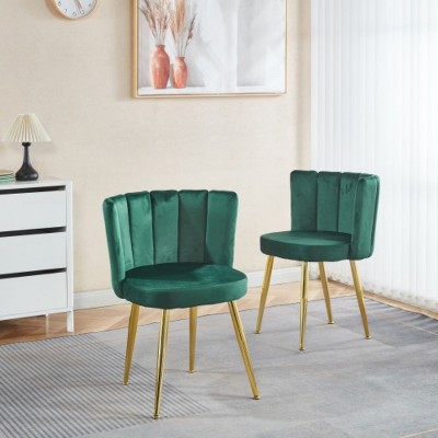 Green 2-piece set of modern dining chairs with comfortable velvet backrests