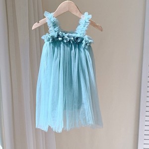 MyKids-USA Summer Baby Kids Girls Sleeveless 3D Flowers Mesh Strap Dress - 1 of 4