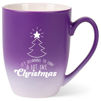 Elanze Designs It's Beginning To Look A Lot Like Christmas Two Toned Ombre Matte Purple and White 12 ounce Ceramic Stoneware Coffee Cup Mug