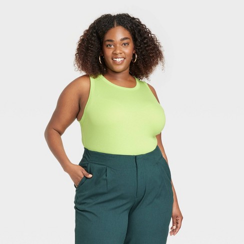 Women's Slim Fit Ribbed High Neck Tank - A New Day™ Green Xxl : Target