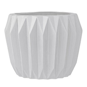 Storied Home Ceramic Fluted Flower Pot - White (7"): Indoor Ceramic Planter, No Drainage, Warp-Proof - 1 of 4