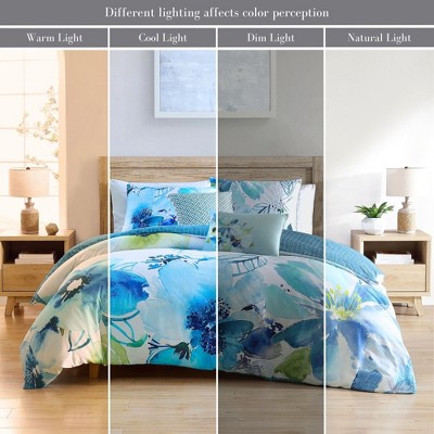 Watercolor Blue Cotton Reversible Full Comforter Set