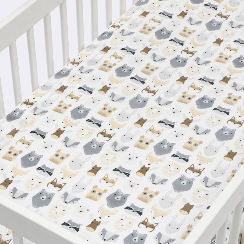 Crib Fitted Sheet Woodland Animals - Cloud Island&#8482; - Gray/White, 3 of 6