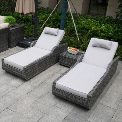 Moda Furnishings Outdoor Wicker Aluminum Reclining Chaise Lounge with Cushion