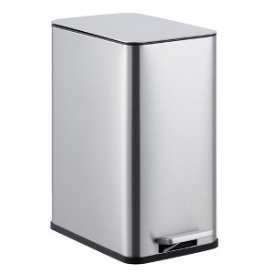 2.6 Gallon Small Stainless Steel Trash Can, Step-On Pedal Garbage Bin with Soft-Close Lid and Removable Inner Bucket, for Bathroom, Toilet, Office - 1 of 4