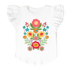 The Juniper Shop Folk Art Florals Distressed Flutter Sleeve Tee - 2T - White - 1 of 4