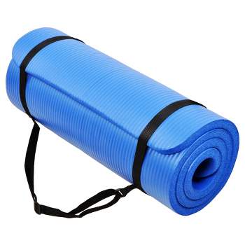 Signature Fitness 71 x 24 x 1-Inch Extra Thick High Density Foam Anti-Tear Non-Slip Exercise Fitness Yoga Mat with Carrying Strap, Blue