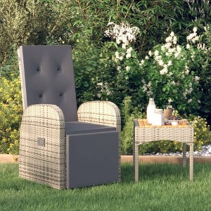 vidaXL Reclining Patio Chair with Cushion Poly Rattan Gray - 1 of 4