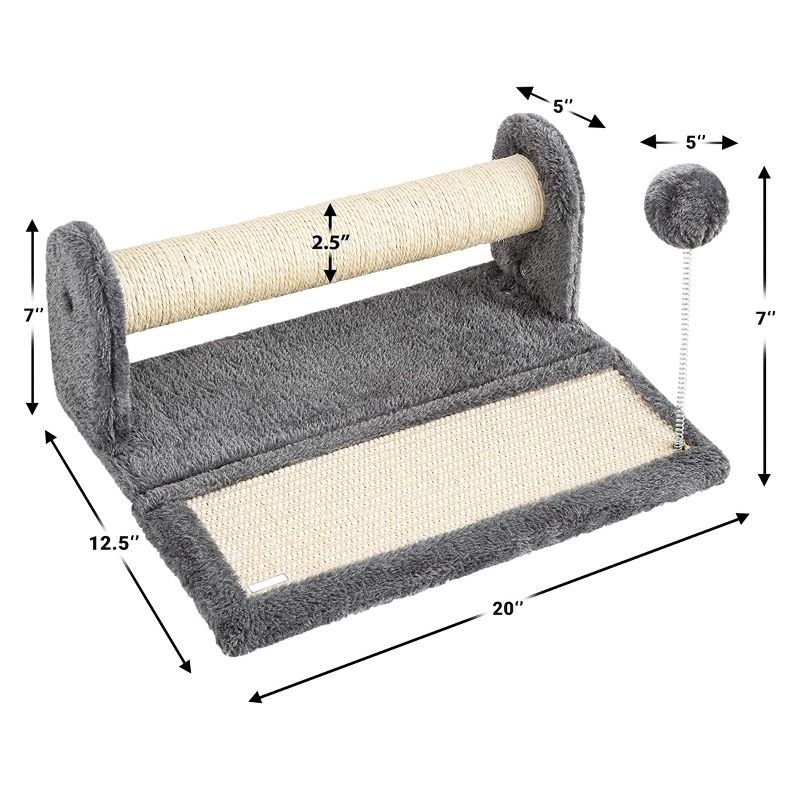 PAWBEE Cat Scratching Post & Scratching Pad – 14.5” Cat Post & Scratching Board With Soft Play Ball Toy - Covered with Natural Sisal Rope, 4 of 8