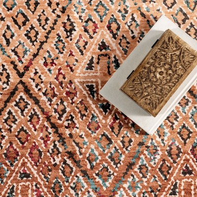 Bagmati Orange Geometric Washable 4' x 6' Synthetic Rug