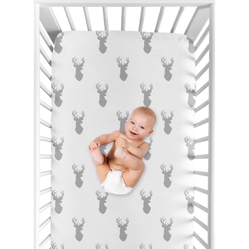 Sweet Jojo Designs Boy Baby Fitted Crib Sheet Stag Grey and White, 5 of 8