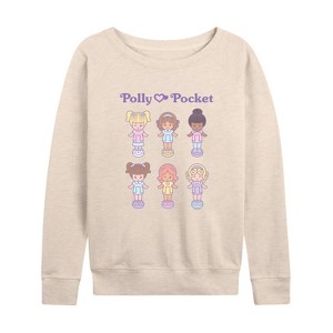 Women's - Polly Pocket - Polly Pocket Doll Grid Lightweight French Terry Wide Neck Long Sleeve Shirt - 1 of 4