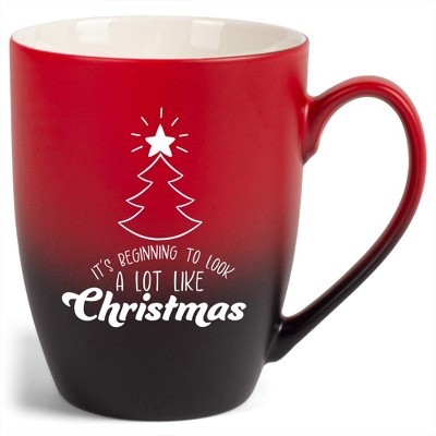Elanze Designs It's Beginning To Look A Lot Like Christmas Two Toned Ombre Matte Red and Black 12 ounce Ceramic Stoneware Coffee Cup Mug