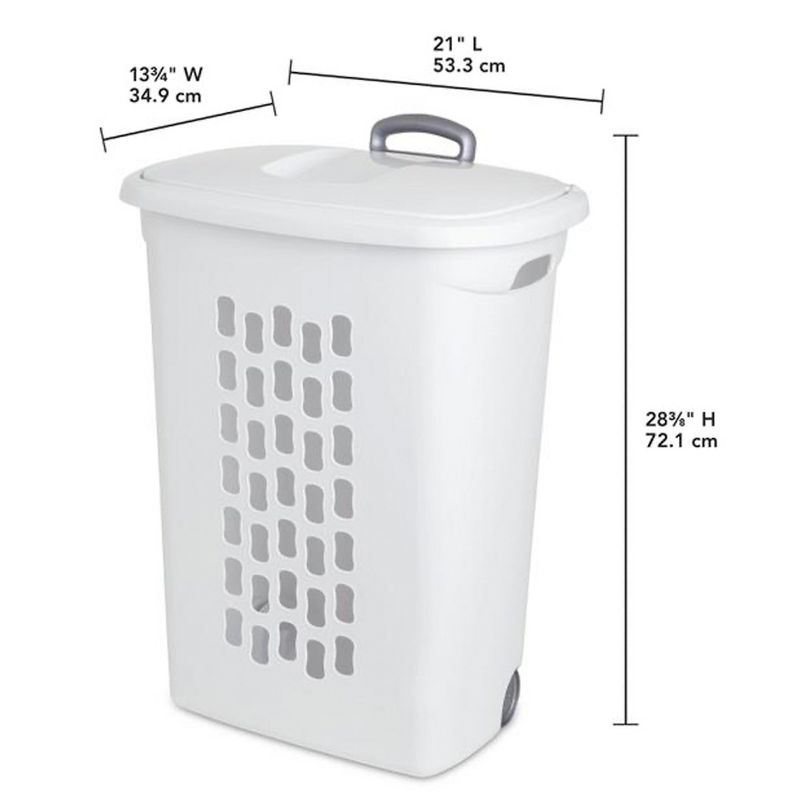 Sterilite Ultra Wheeled Laundry Hamper with Lid, Handle and Wheels for Easy Rolling of Clothes to and from the Laundry Room, Plastic, White, 9-Pack, 3 of 7