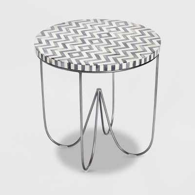 Zahra Round Black and White Bone Inlay Side Table