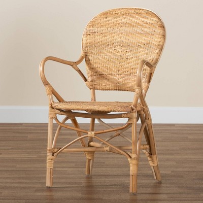 Low Brown Rattan and Cane Arm Chair