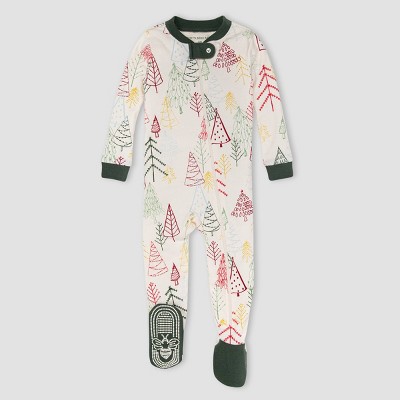 Image of Burt's Bees Baby® Baby Trees Organic Cotton Tight Fit Footed Pajama - Ivory/Dark Green 0-3M